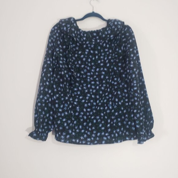 Loft Womens Long Sleeve Blouse Size M Ruffle Floral Boho Cottagecore Peasant - Picture 3 of 10